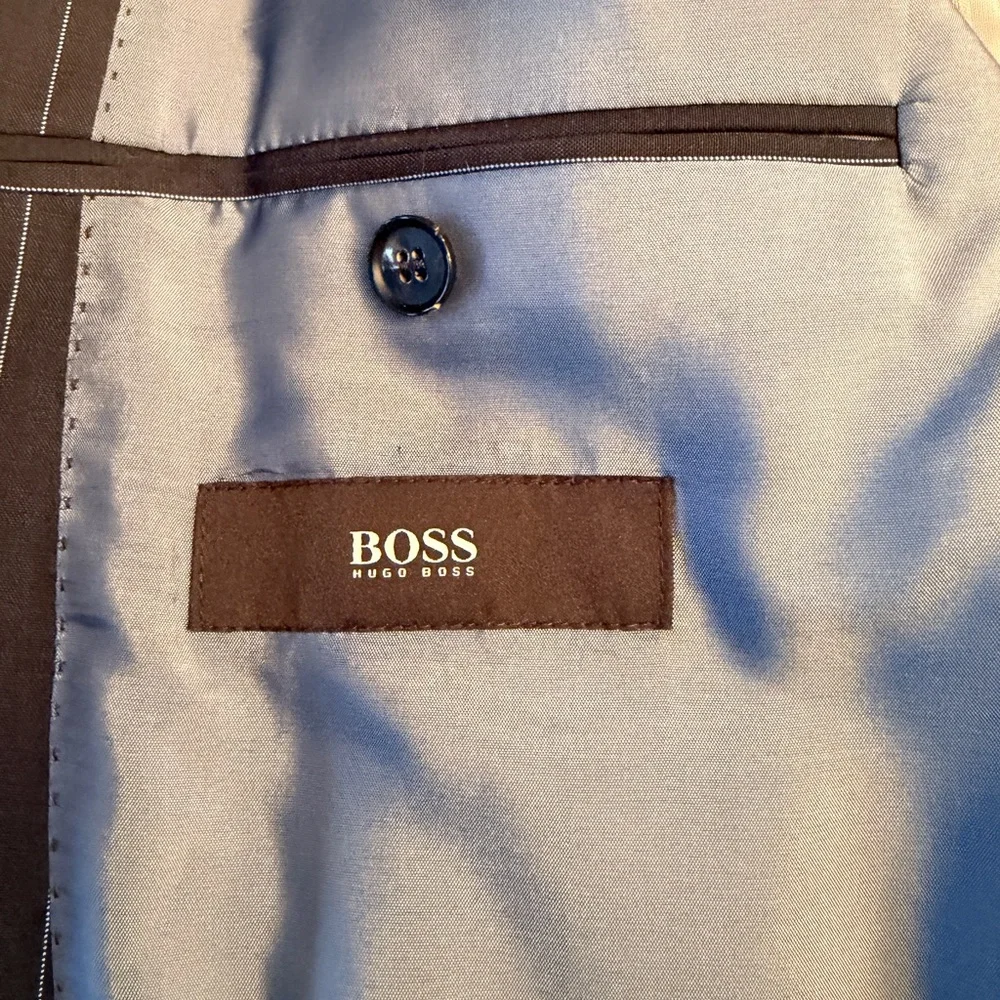 HUGO BOSS Navy Stripe Size 40L‎ Single Breasted Wool Blazer Jacket Guabello USA